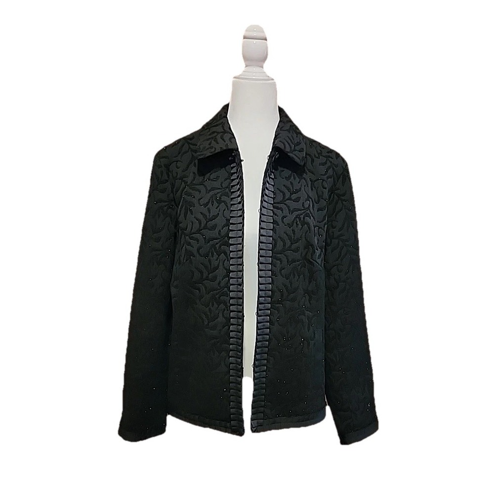 Coldwater Creek Womens Blazer Sz L Metallic Jacquard Elegant Event‎ Black Jacket